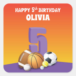 Individuelle Name Girl 5. Geburtstagssportbälle Quadratischer Aufkleber