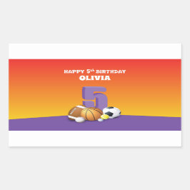 Individuelle Name Girl 5. Geburtstagssportbälle Rechteckiger Aufkleber