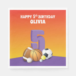 Individuelle Name Girl 5. Geburtstagssportbälle Serviette