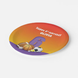 Individuelle Name Girl 6. Geburtstagssportbälle Pappteller