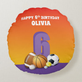Individuelle Name Girl 6. Geburtstagssportbälle Rundes Kissen