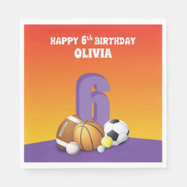 Individuelle Name Girl 6. Geburtstagssportbälle Serviette
