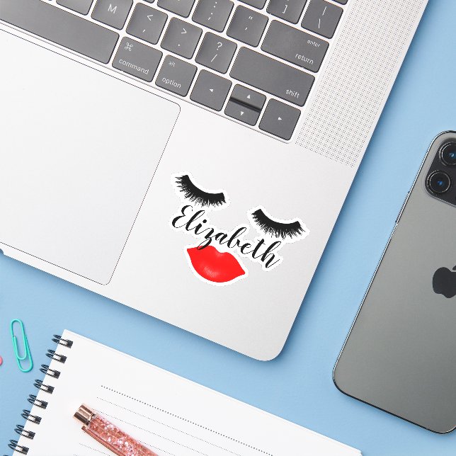 Individuelle Name Girl Lips and Lashes Aufkleber (Laptop mit iPhone)