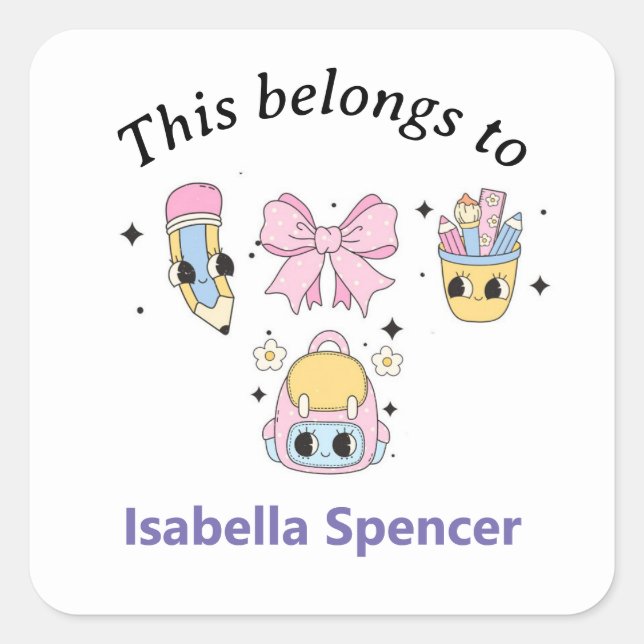Individuelle Name Girl Niedlich, das gehört Quadratischer Aufkleber (Vorderseite)