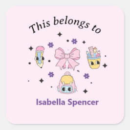 Individuelle Name Girl Niedlich das gehört zu rosa Quadratischer Aufkleber