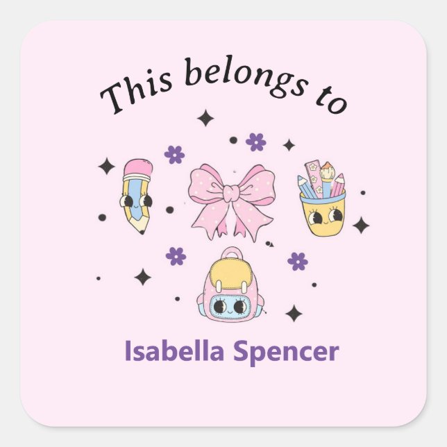 Individuelle Name Girl Niedlich das gehört zu rosa Quadratischer Aufkleber (Vorderseite)