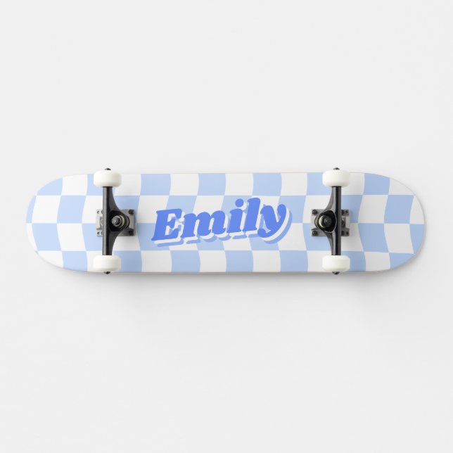 Individuelle Name Girly Blue White Schachbrett Mus Skateboard (Horizontal)