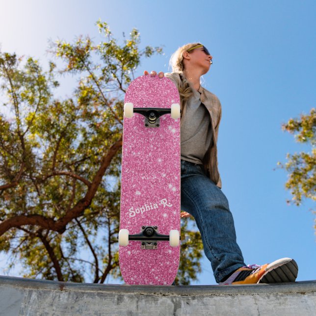 Individuelle Name Girly Imitats Rosa Glitzer Skateboard (Außenbereich 1)