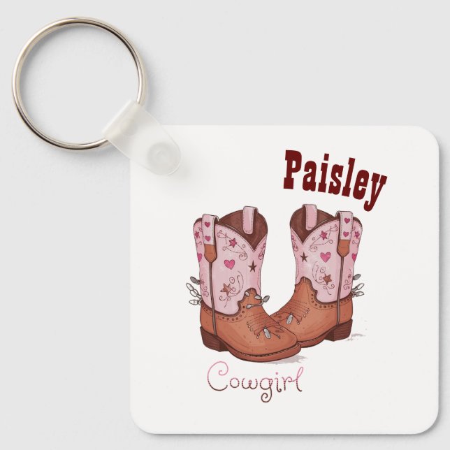 Individuelle Name Girly Niedlich CowGirl Stiefel P Schlüsselanhänger (Vorderseite)