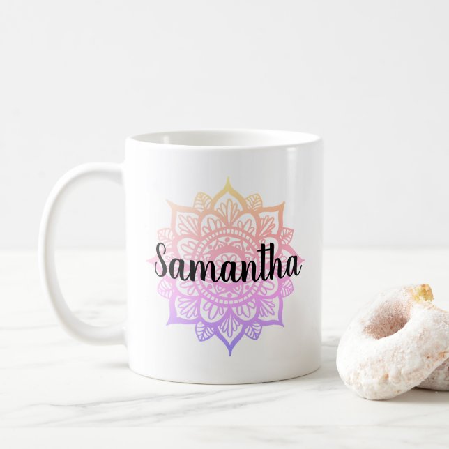 Individuelle Name Girly Pastel Mandala Tasse (Mit Donut)