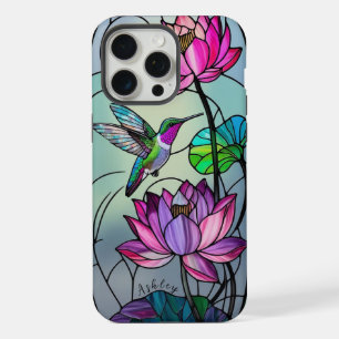 Individuelle Name Glass Floral Hummingbird iPhone 15 Pro Max Hülle