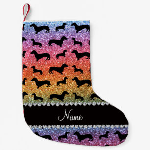 Individuelle Name Glitzer Dackeln Kleiner Weihnachtsstrumpf