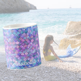 Individuelle Name Glitzer Lila Mermaid-Skala Kaffeetasse
