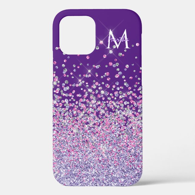 Individuelle Name Glitzer rosa lila funkelnd schic Case-Mate iPhone Hülle (Rückseite)