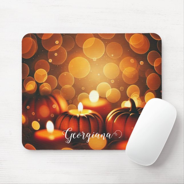 Individuelle Name Glows Pumpkins Autumnal Bokeh-Ef Mousepad (Mit Mouse)