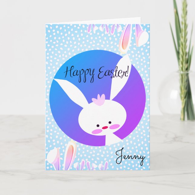 Individuelle Name GLÜCKLICH EASTER Niedlich Bunny  Karte (Vorderseite)