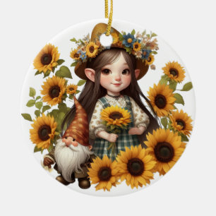 Individuelle Name-Gnome Sonnenblumen Keramik Ornament