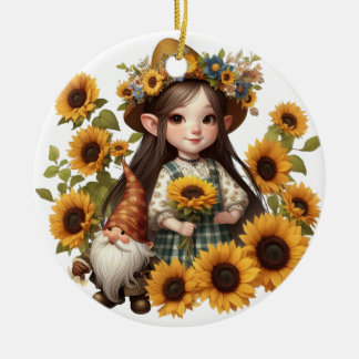 Individuelle Name-Gnome Sonnenblumen Keramik Ornament