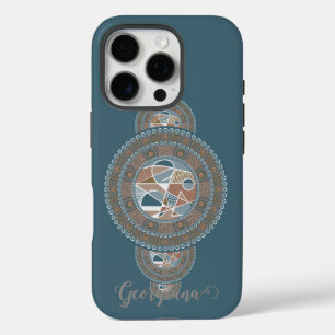 Individuelle Name Gold Aquamarin Abstraktes Orname iPhone 16 Pro Hülle