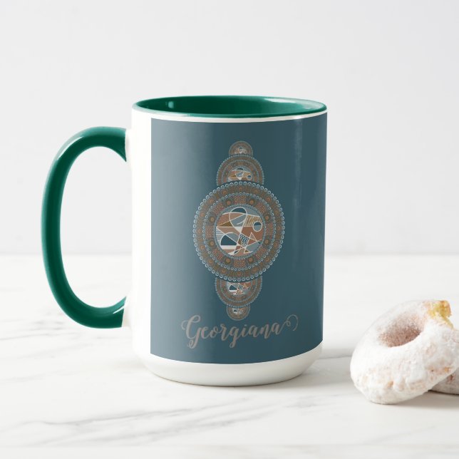Individuelle Name Gold Aquamarin Abstraktes Orname Tasse (Mit Donut)