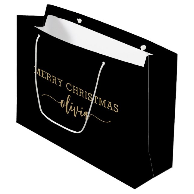 Individuelle Name Gold Black Large Gift Bag Große Geschenktüte (Vorderseite Schrägansicht)