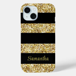 Individuelle Name Gold Glitzer Black Stripes Case-Mate iPhone Hülle