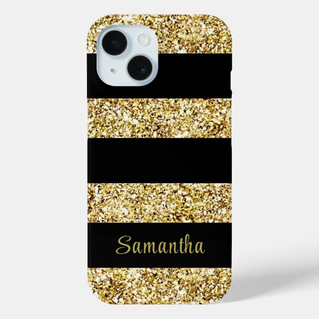 Individuelle Name Gold Glitzer Black Stripes Case-Mate iPhone Hülle (Rückseite)