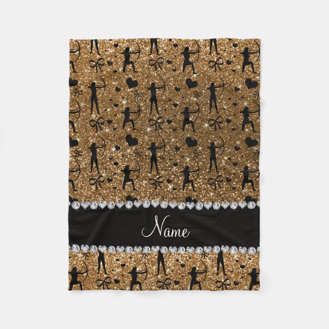 Individuelle Name Gold Glitzer Bogenschießen Fleecedecke (Vorderseite)