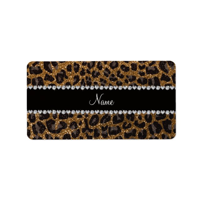 Individuelle Name Gold Glitzer Leopard Adressaufkleber (Vorne)