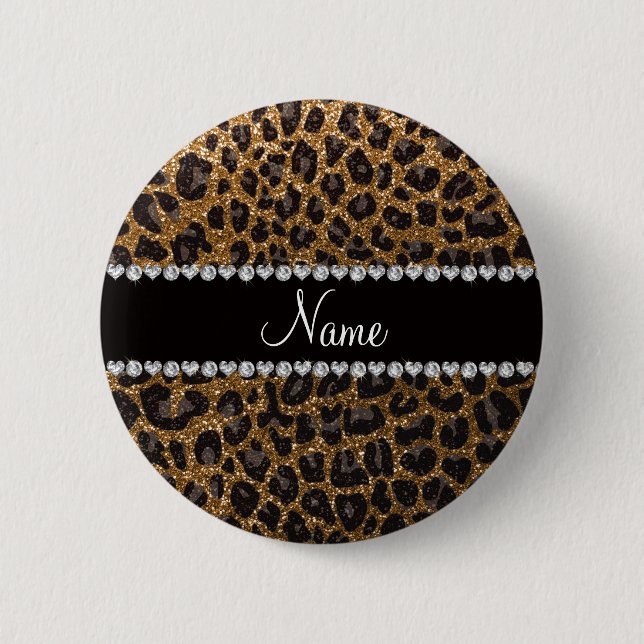 Individuelle Name Gold Glitzer Leopard Button (Vorderseite)