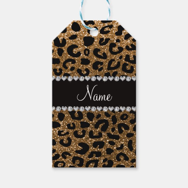 Individuelle Name Gold Glitzer Leopard Geschenkanhänger (Vorderseite)