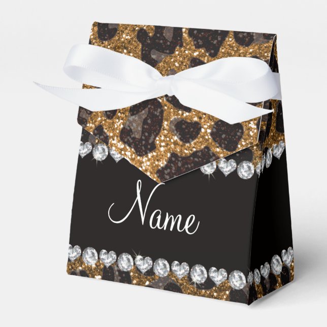 Individuelle Name Gold Glitzer Leopard Geschenkschachtel (Vorderseite)