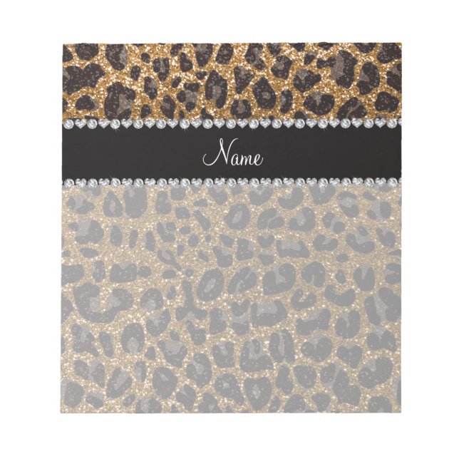 Individuelle Name Gold Glitzer Leopard Notizblock (Vorderseite)