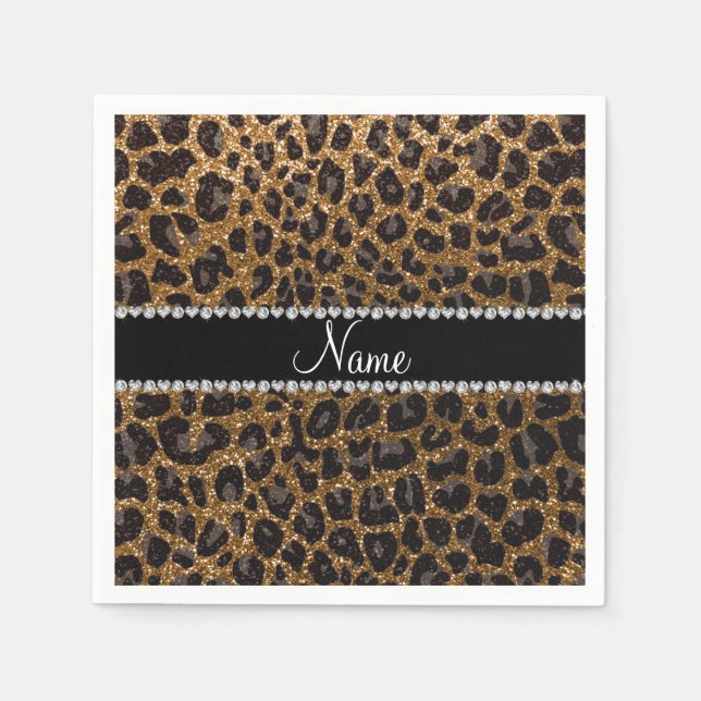 Individuelle Name Gold Glitzer Leopard Serviette (Vorderseite)