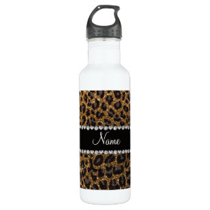 Individuelle Name Gold Glitzer Leopard Trinkflasche