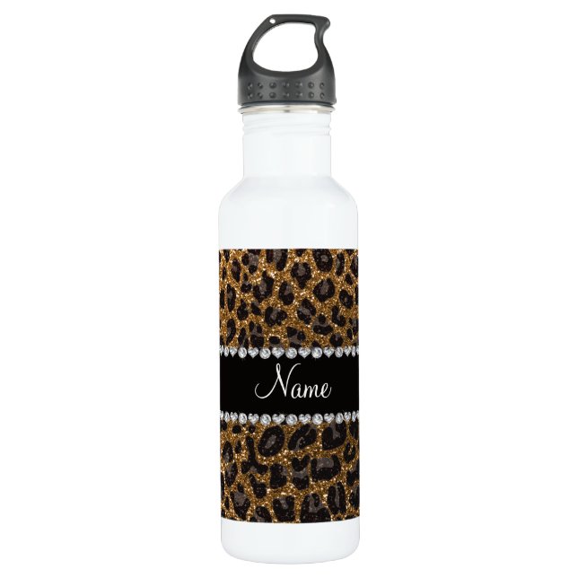 Individuelle Name Gold Glitzer Leopard Trinkflasche (Vorderseite)