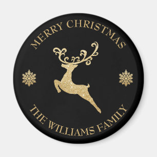 Individuelle Name Gold Glitzer Reindeer Frohe Weih Magnet