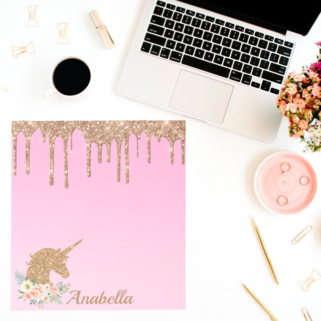 Individuelle Name Gold Glitzer Tropfen Blumenstrau Notizblock (Von Creator hochgeladen)