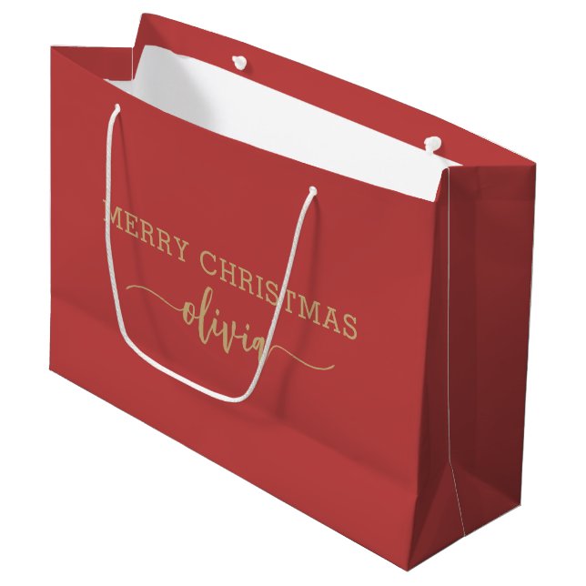 Individuelle Name Gold Große Geschenktasche Geschenktüte (Vorderseite Schrägansicht)