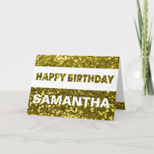 Individuelle Name Gold Imitats Glitzer Happy Birth Karte