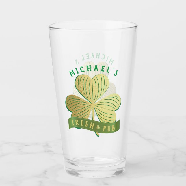 Individuelle Name Gold Kleeblatt St Patrick's Day Glas (Vorderseite)