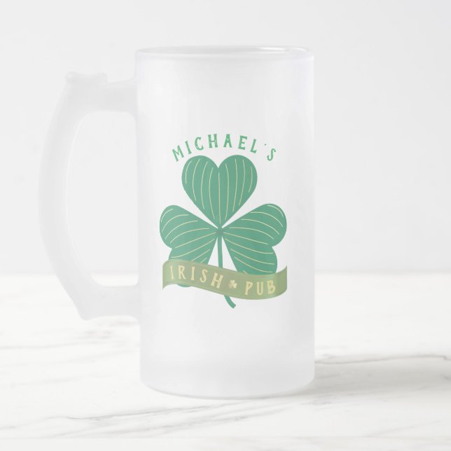 Individuelle Name Gold Kleeblatt St Patrick's Day Mattglas Bierglas (Links)