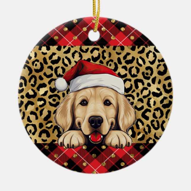 Individuelle Name Golden Retriever Hund Weihnachts Keramik Ornament (Vorne)