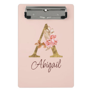 Individuelle Name Goldfolie Rosa Rose Buchstabe A Mini Klemmbrett