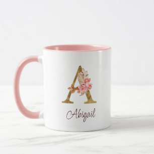 Individuelle Name Goldfolie Rosa Rose Buchstabe A Tasse