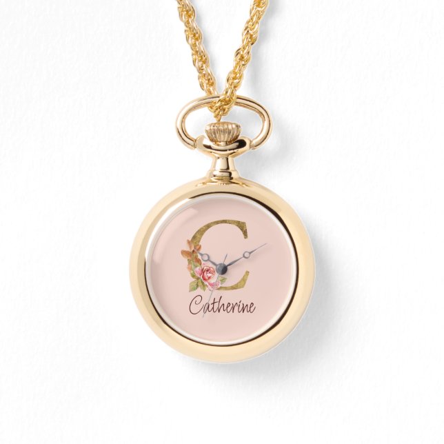 Individuelle Name Goldfolie Rosa Rose Letter C Armbanduhr (Vorderseite)