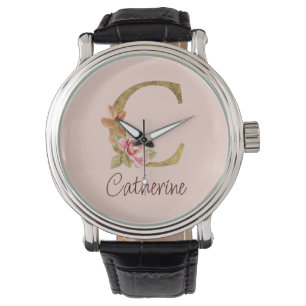 Individuelle Name Goldfolie Rosa Rose Letter C Armbanduhr