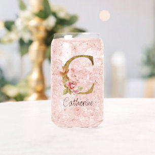 Individuelle Name Goldfolie Rosa Rose Letter C Dosenglas