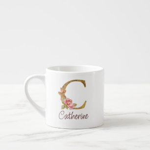 Individuelle Name Goldfolie Rosa Rose Letter C Espressotasse