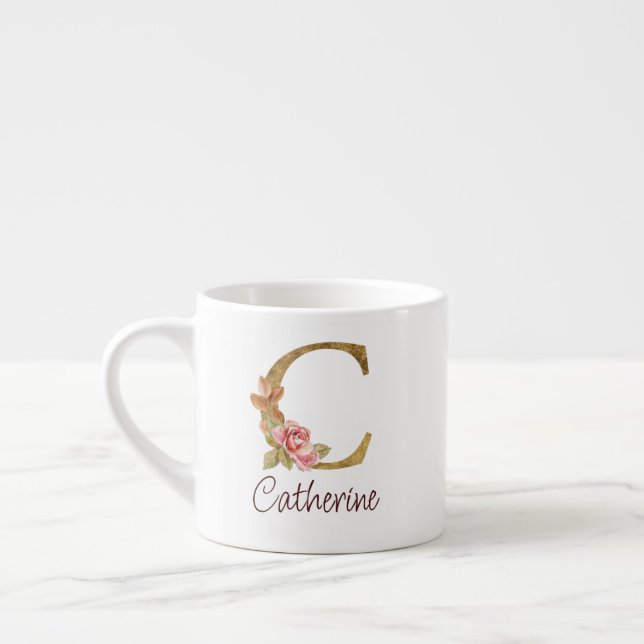 Individuelle Name Goldfolie Rosa Rose Letter C Espressotasse (Links)